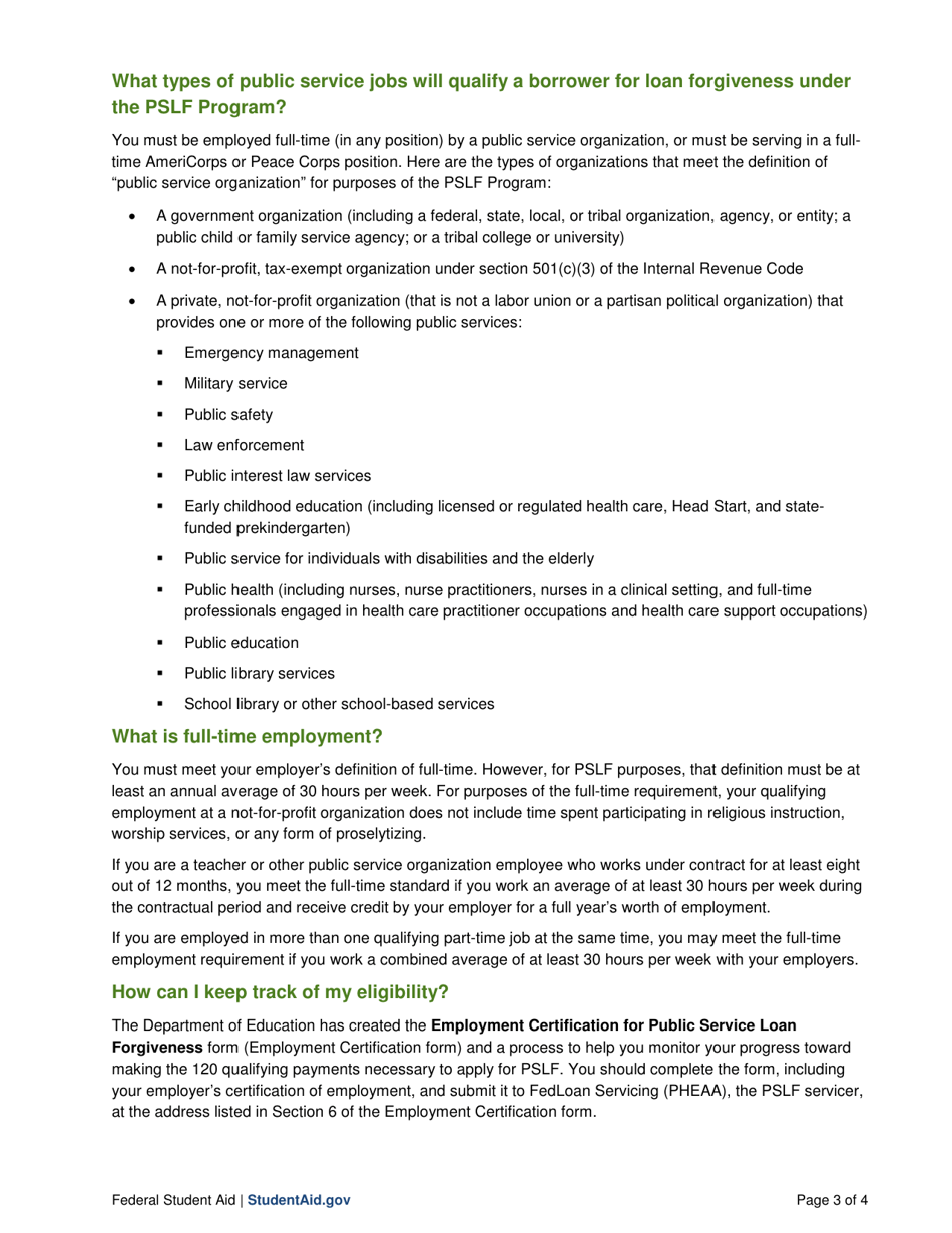 Public Service Loan Forgiveness Program Fact Sheet, Page 3