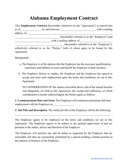 Employment Contract Template - Alabama Download Pdf