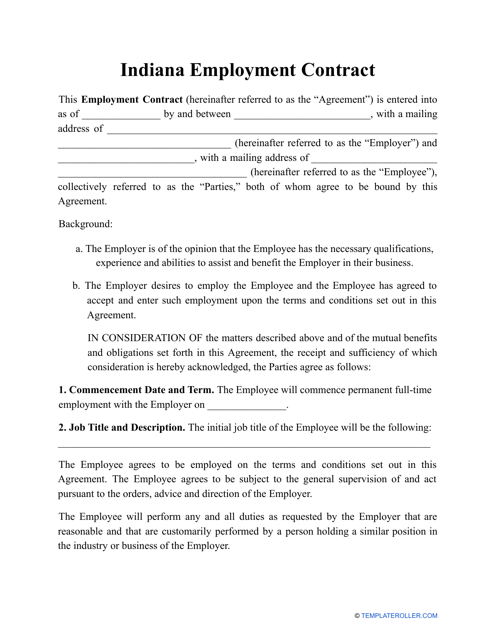 Employment Contract Template - Indiana Download Pdf