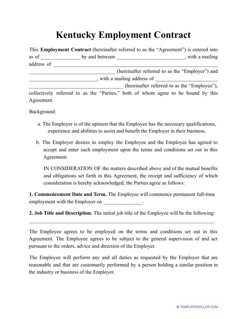 Employment Contract Template - Kentucky Download Pdf