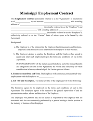 &quot;Employment Contract Template&quot; - Mississippi