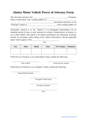 Document preview: Motor Vehicle Power of Attorney Form - Alaska