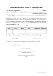 Document preview: Motor Vehicle Power of Attorney Form - Utah