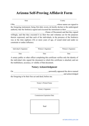 Document preview: Self-proving Affidavit Form - Arizona