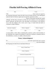 Document preview: Self-proving Affidavit Form - Florida