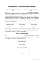 Document preview: Self-proving Affidavit Form - Hawaii
