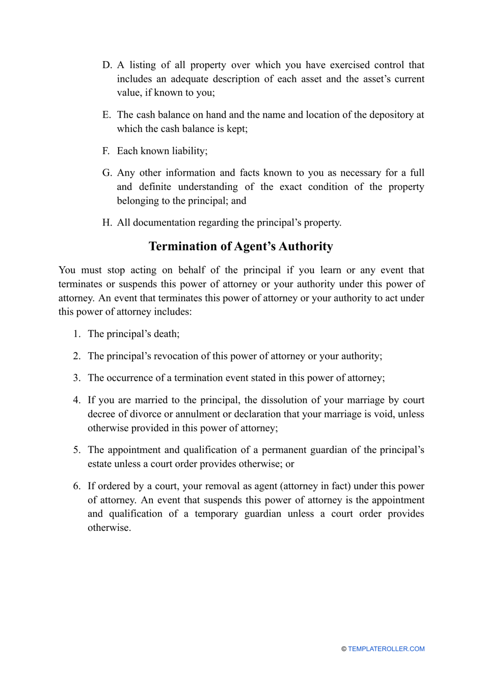 Statutory Power of Attorney Form - Hawaii, Page 6