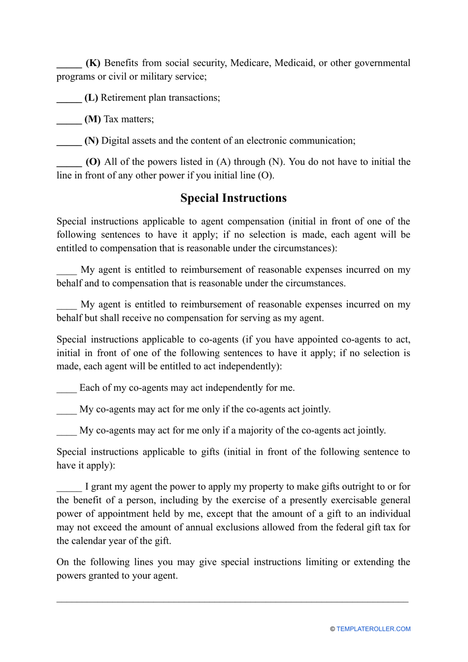 Statutory Power of Attorney Form - Maryland, Page 2