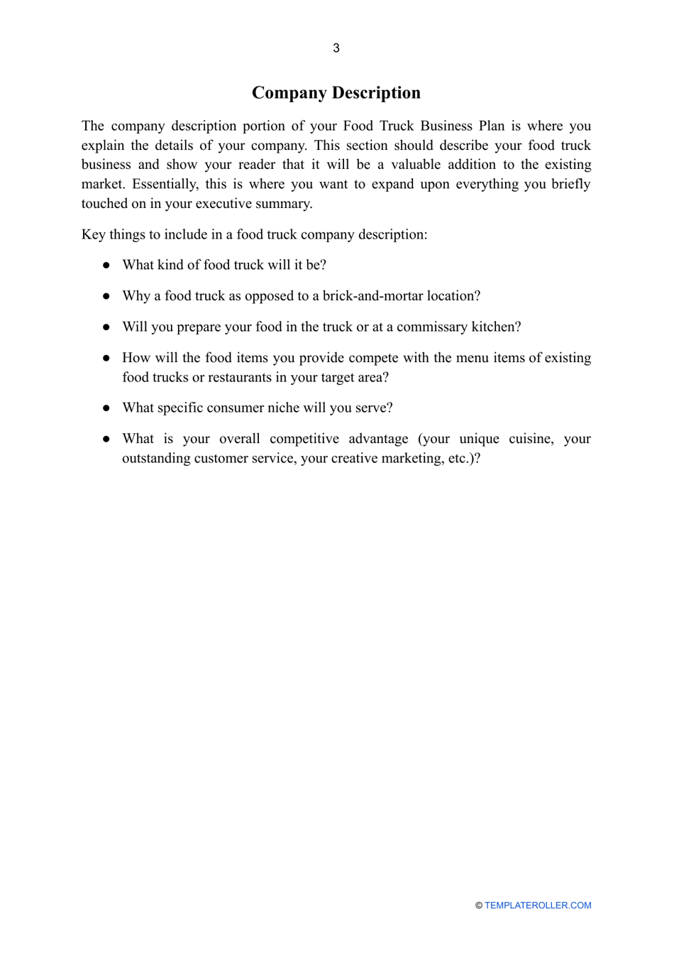 Food Truck Business Plan Template, Page 3