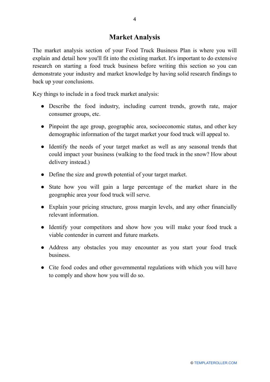 Food Truck Business Plan Template, Page 4