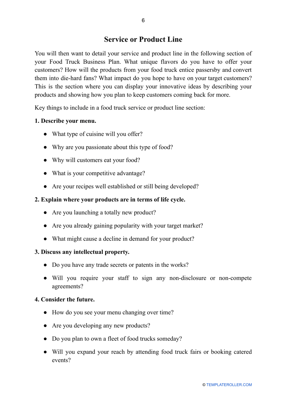 Food Truck Business Plan Template, Page 6