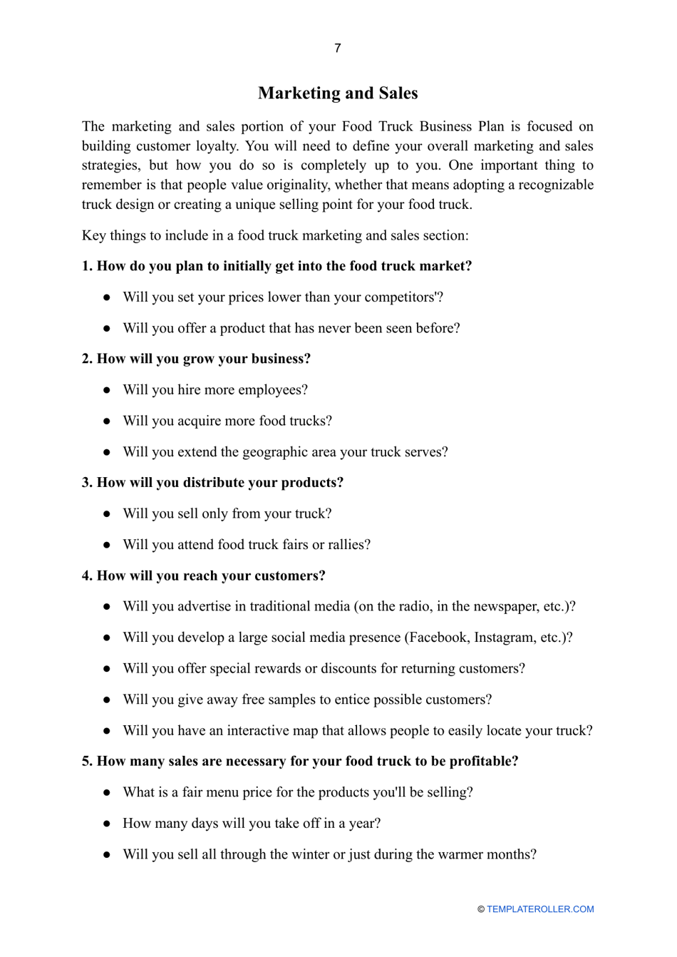 Food Truck Business Plan Template, Page 7