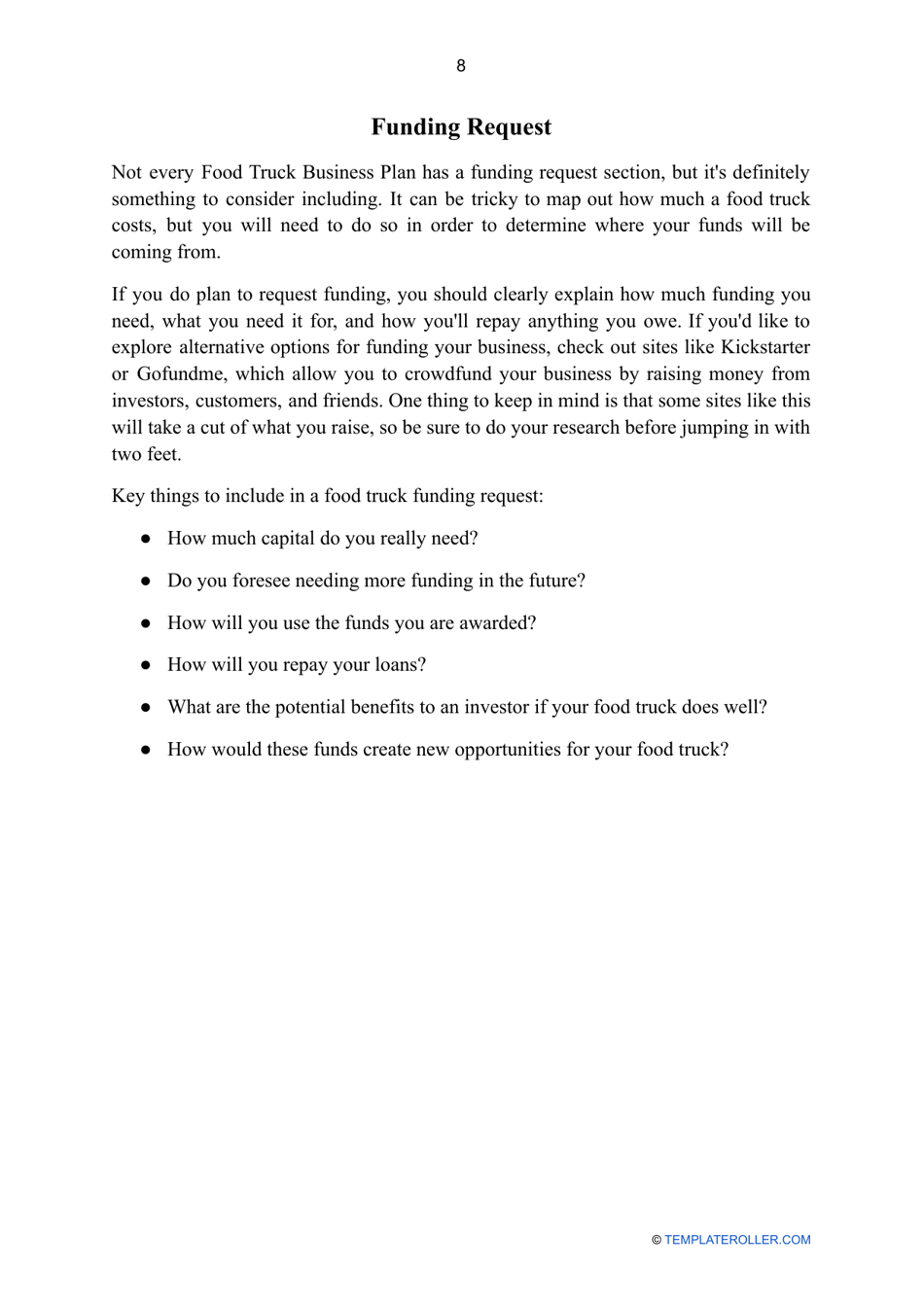 Food Truck Business Plan Template, Page 8