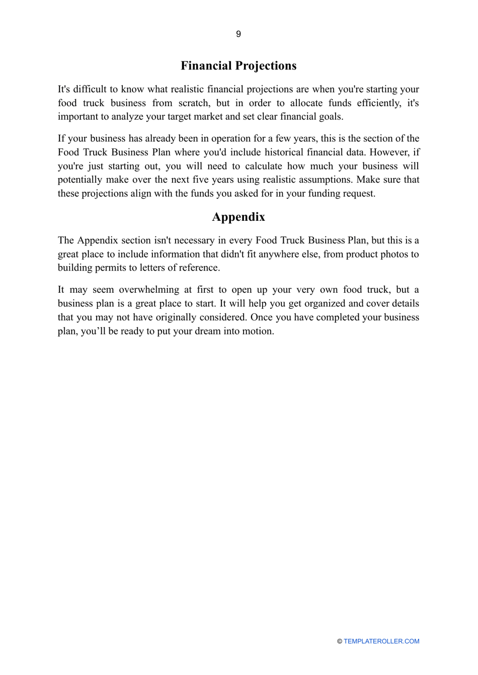 Food Truck Business Plan Template, Page 9