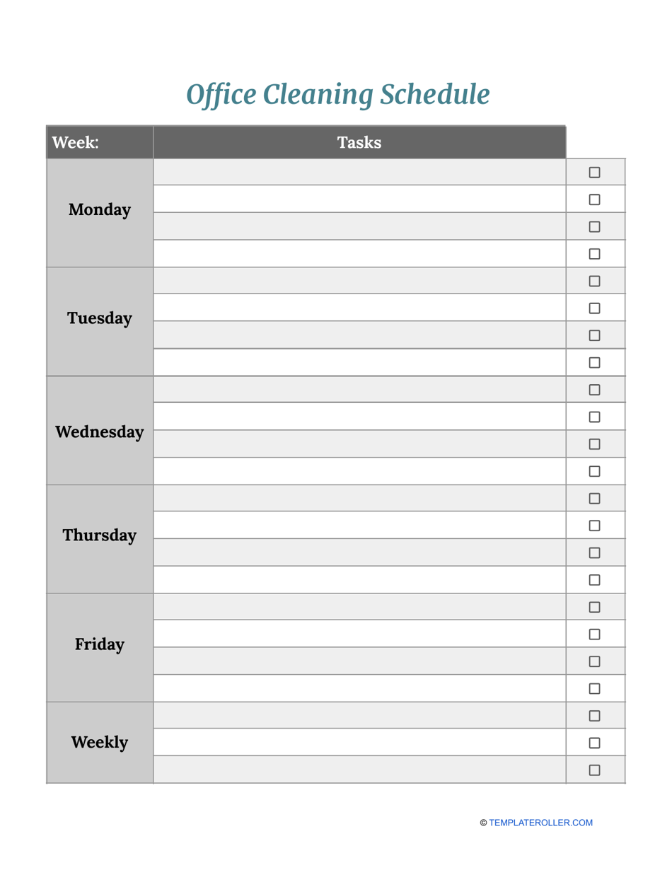 Office Cleaning Schedule Template Download Printable PDF | Templateroller