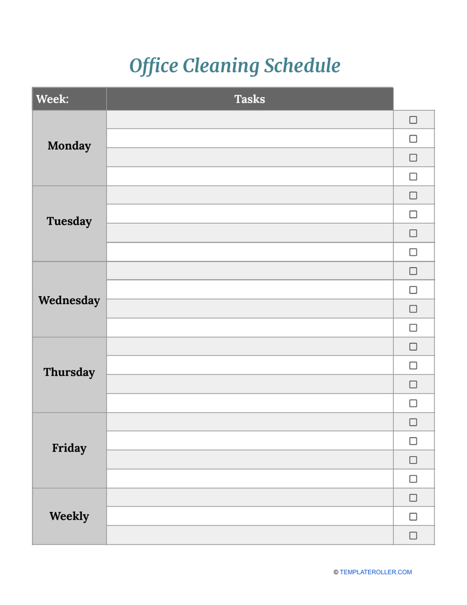 Office Cleaning Schedule Template - Keep Your Workspace Sparkling Clean