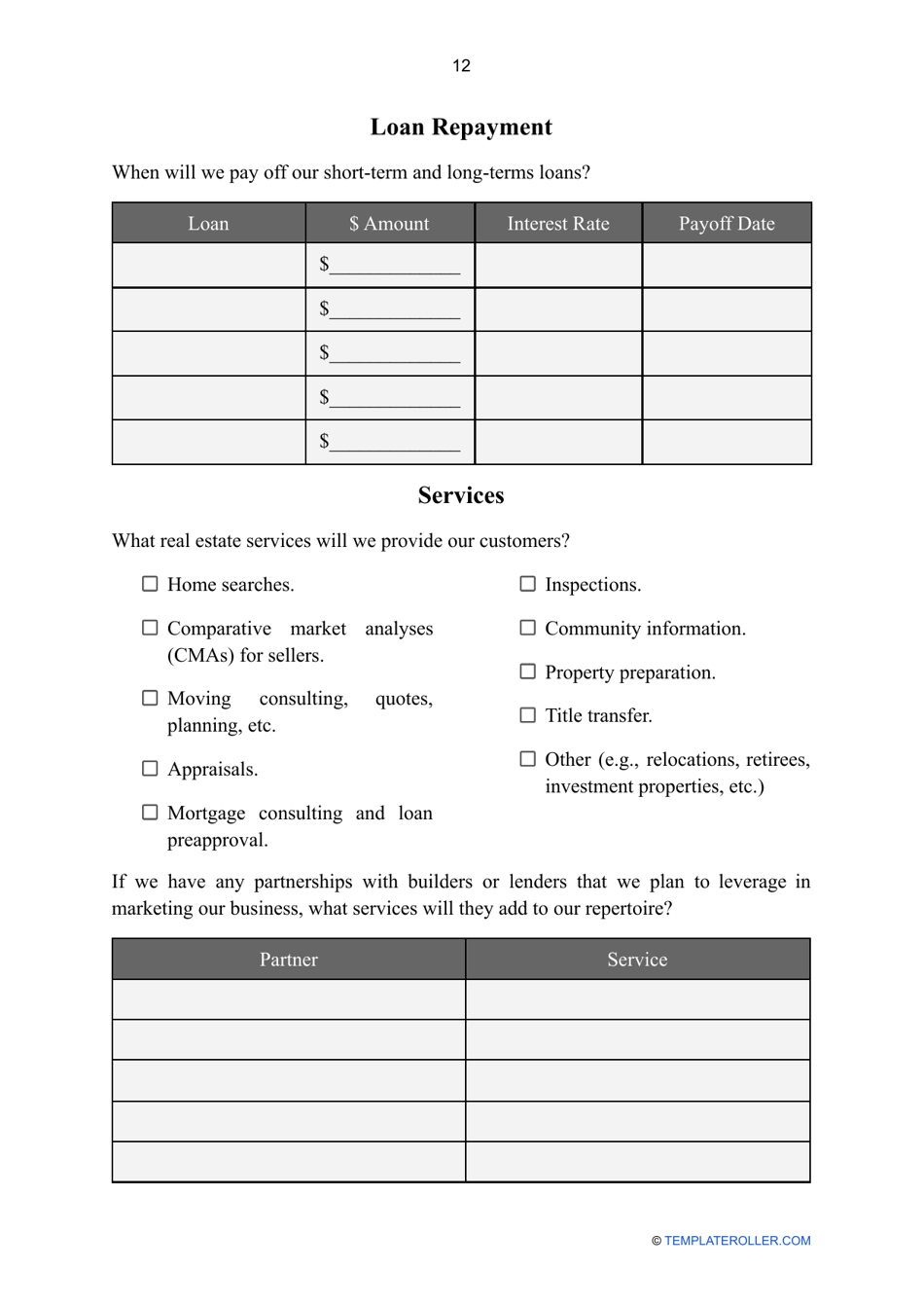 Real Estate Business Plan Template, Page 12