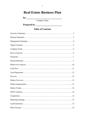 Document preview: Real Estate Business Plan Template