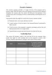 Restaurant Business Plan Template, Page 2
