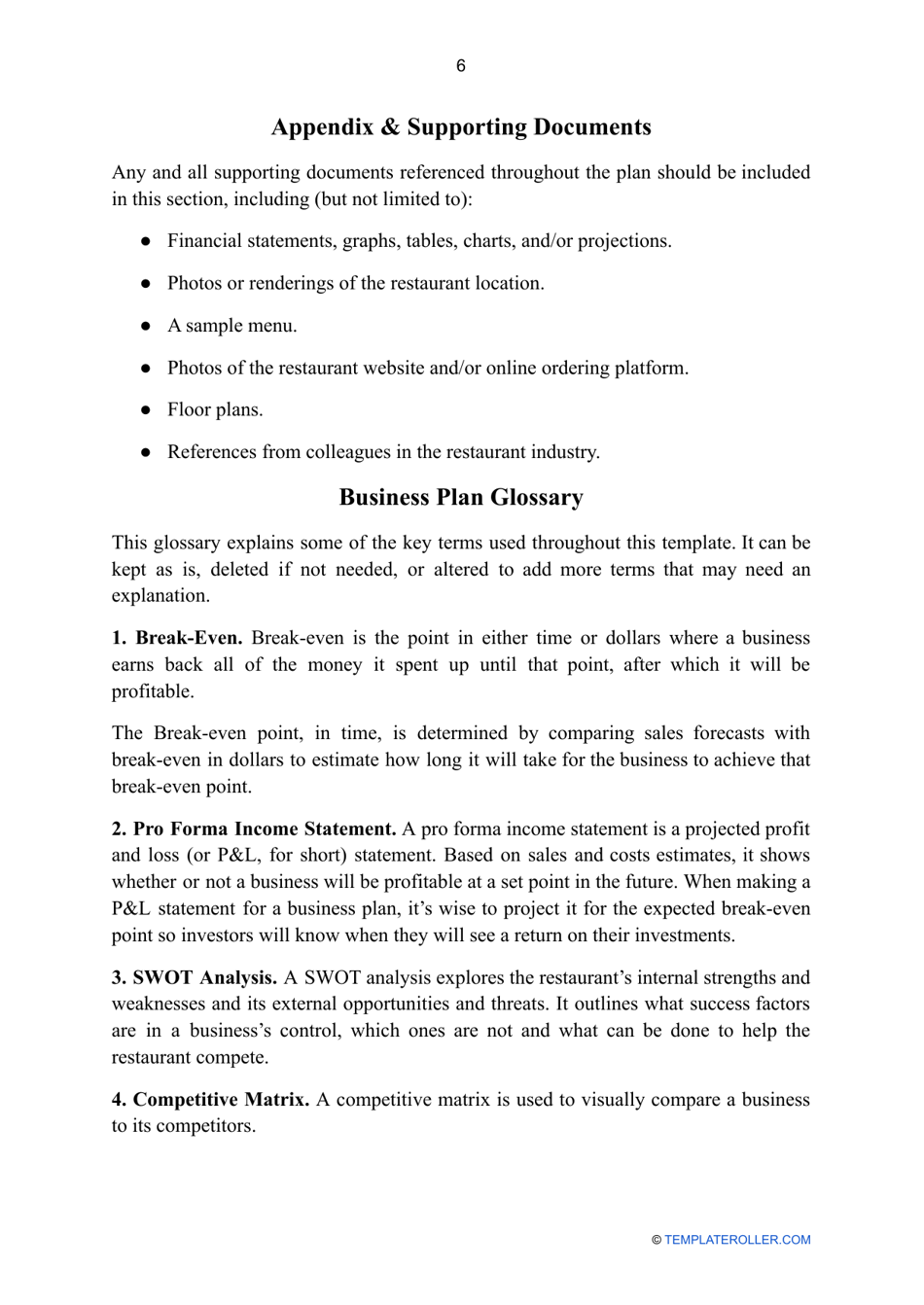 Restaurant Business Plan Template, Page 6