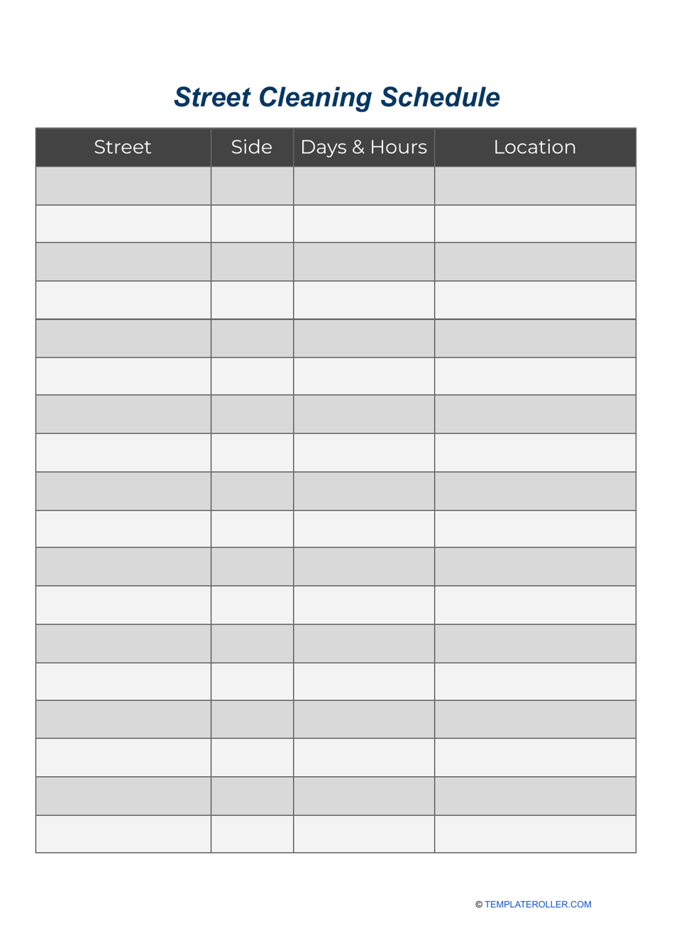 Street Cleaning Schedule Template Download Printable PDF Templateroller