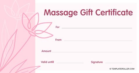 Document preview: Massage Gift Certificate Template - Pink