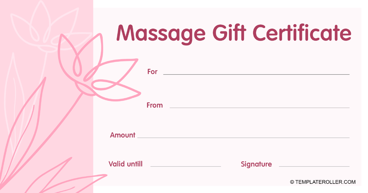Pink Massage Gift Certificate Template Preview