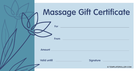 Document preview: Massage Gift Certificate Template - Blue
