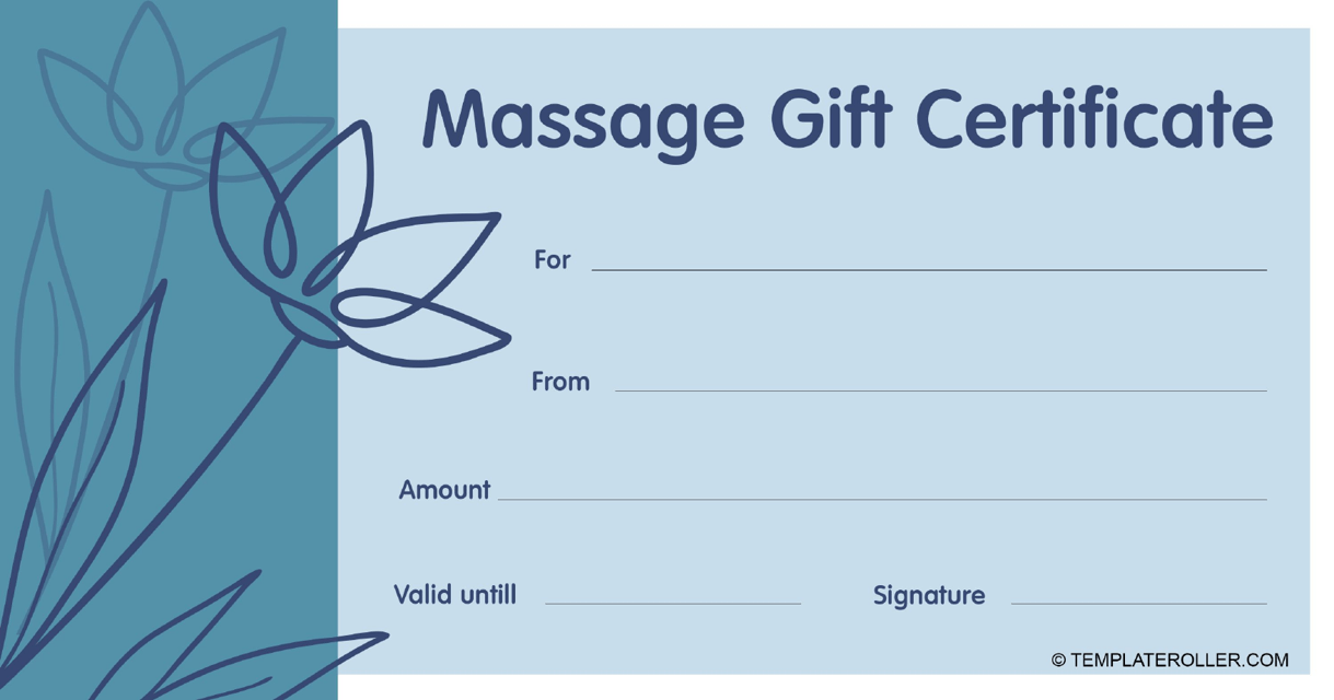 Massage Gift Certificate Template - Blue Download Pdf