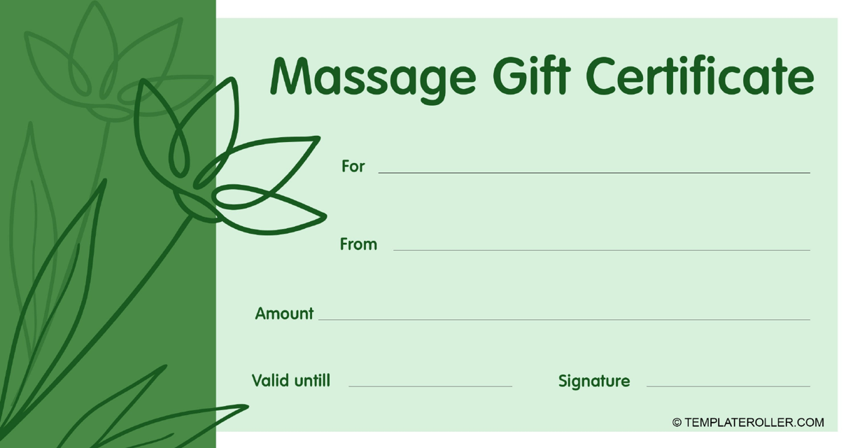 Massage Gift Certificate Template - Green