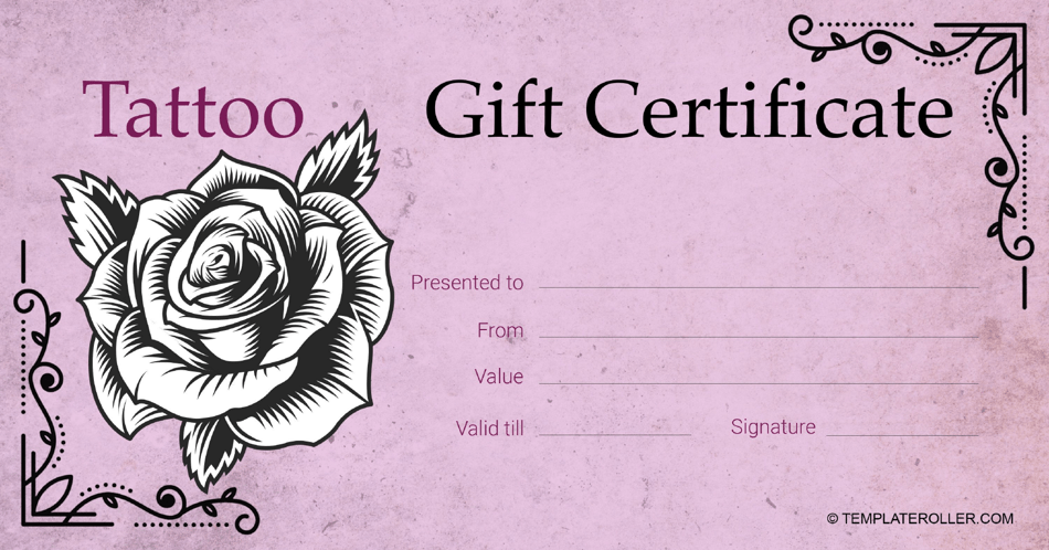 Tattoo gift certificate template with a pink theme