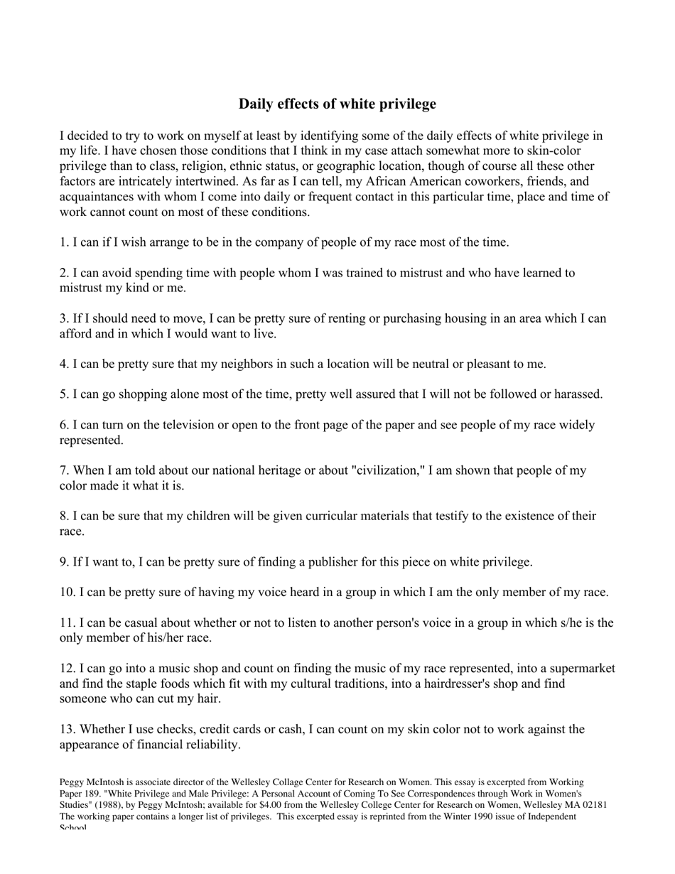 White Privilege: Unpacking the Invisible Knapsack - Peggy Mcintosh, Page 2