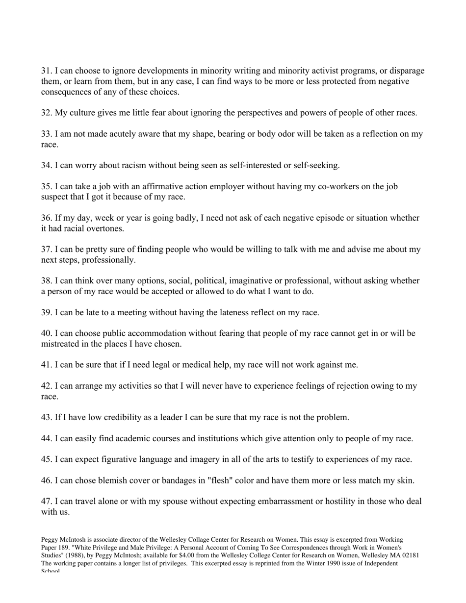 White Privilege: Unpacking the Invisible Knapsack - Peggy Mcintosh, Page 4