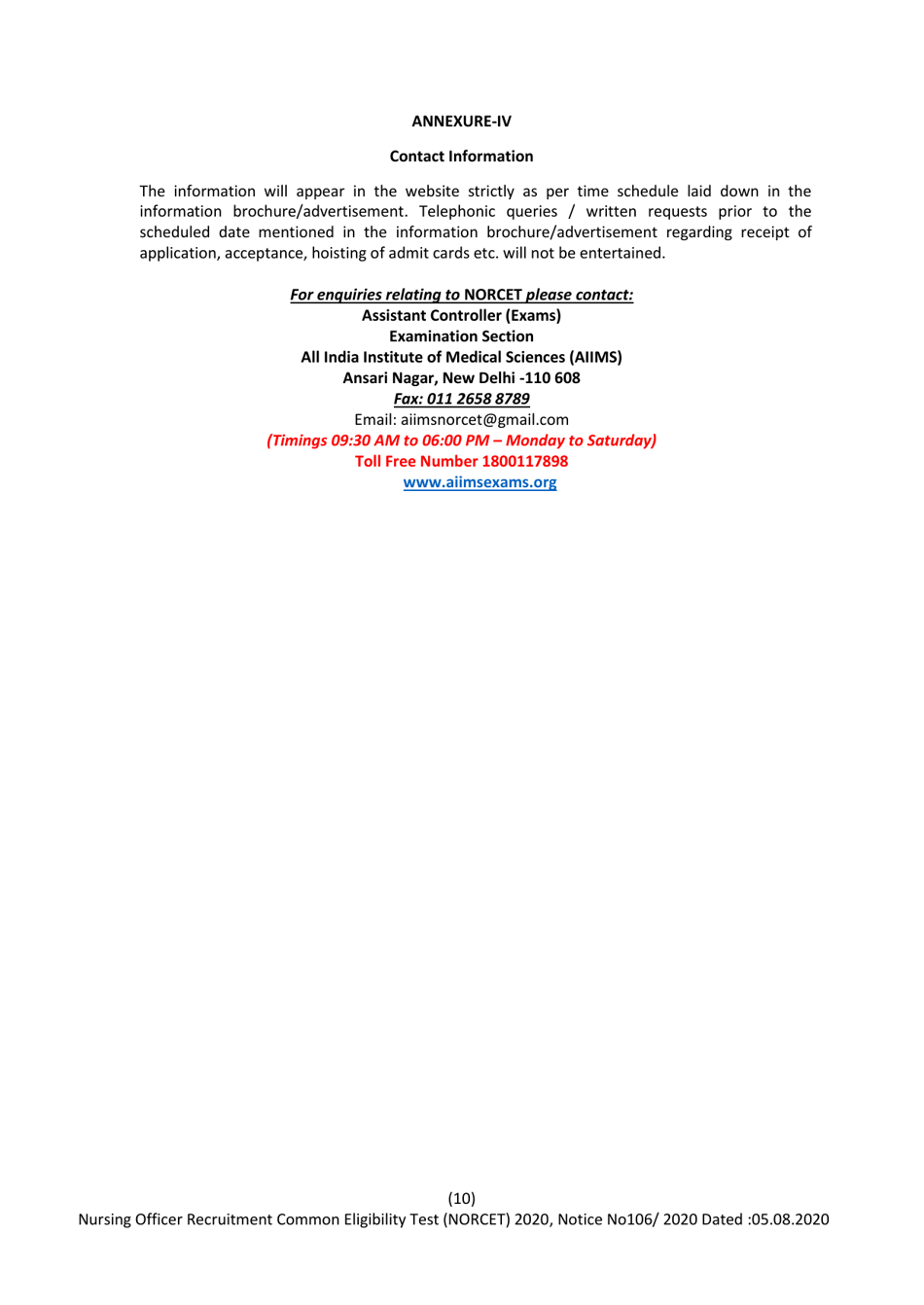 Nursing Officer Recruitment Common Eligibility Test (Norcet) 2020 - All India Institute of Medical Sciences - Delhi, India, Page 10