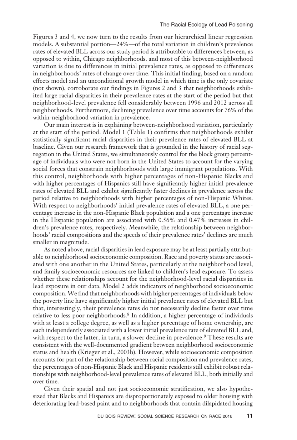 The Racial Ecology of Lead Poisoning: Toxic Inequality in Chicago Neighborhoods, 1995-2013 - Robert J. Sampson, Alix S. Winter, Page 11
