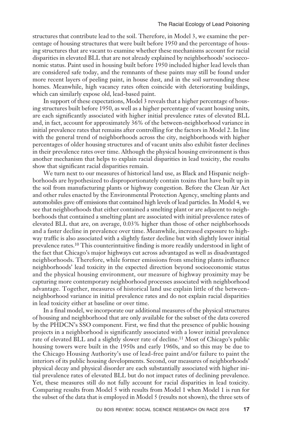 The Racial Ecology of Lead Poisoning: Toxic Inequality in Chicago Neighborhoods, 1995-2013 - Robert J. Sampson, Alix S. Winter, Page 17