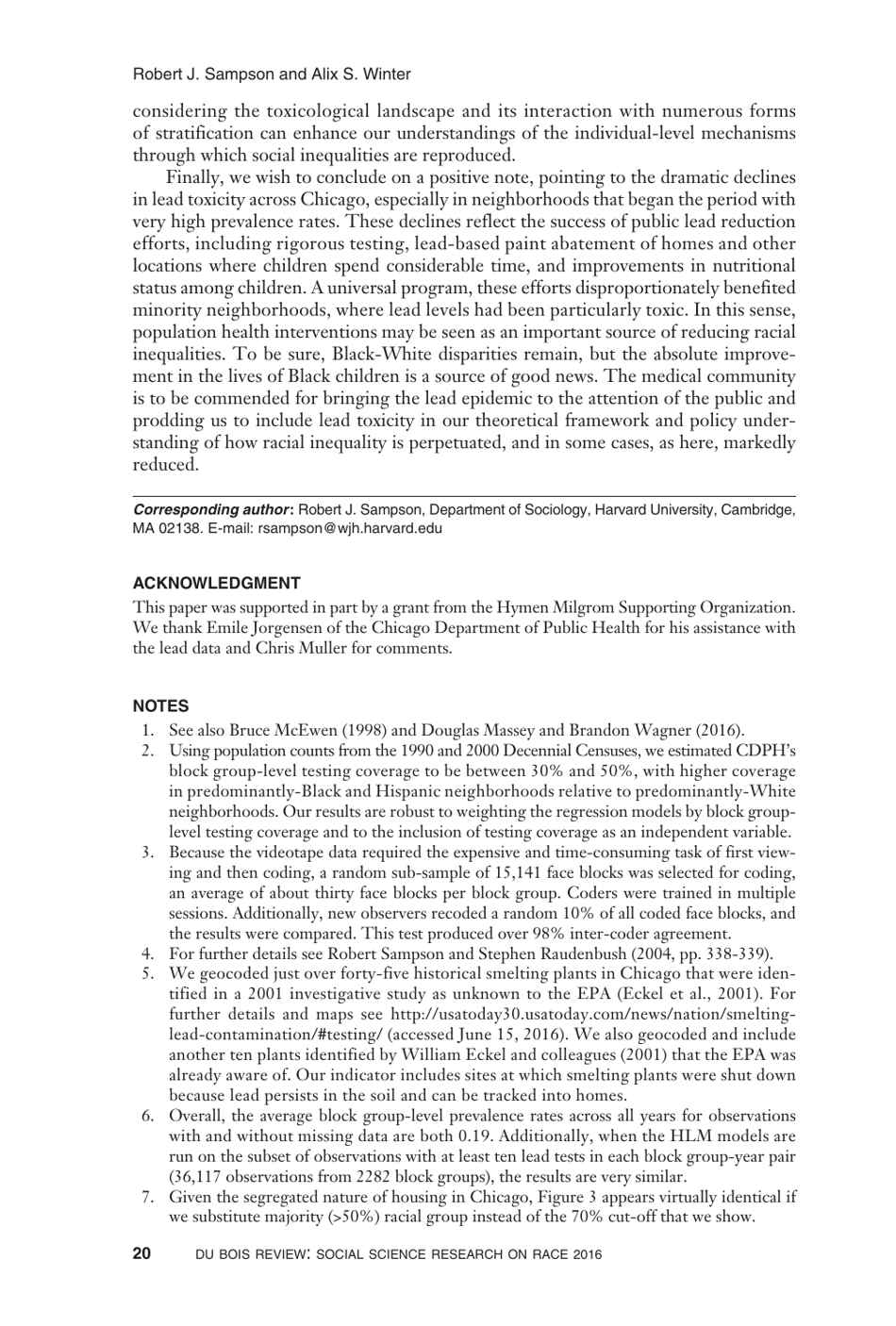 The Racial Ecology of Lead Poisoning: Toxic Inequality in Chicago Neighborhoods, 1995-2013 - Robert J. Sampson, Alix S. Winter, Page 20