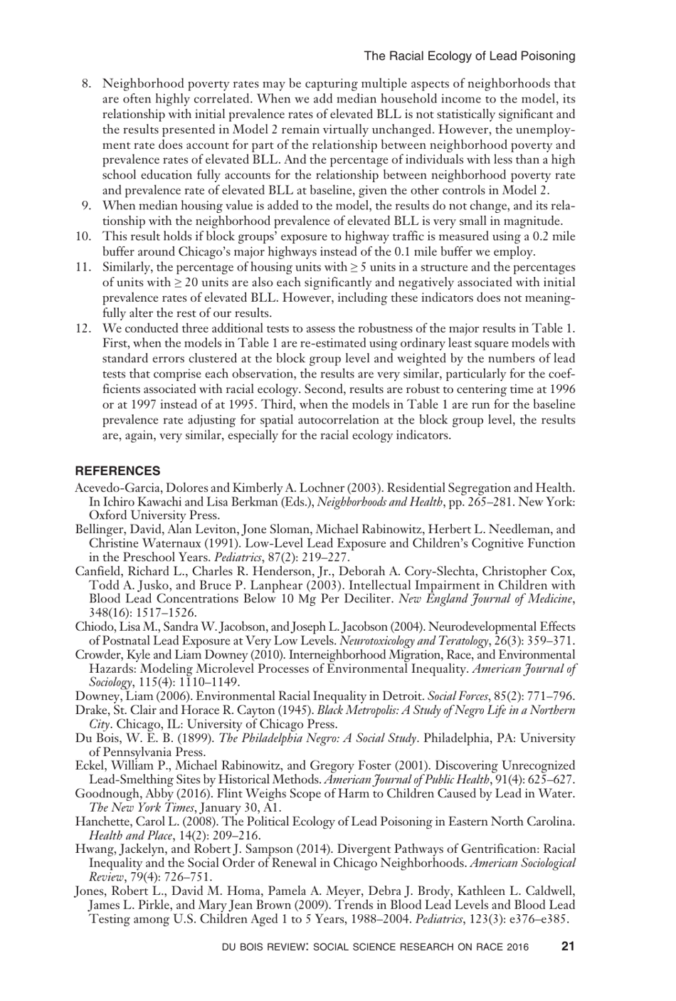 The Racial Ecology of Lead Poisoning: Toxic Inequality in Chicago Neighborhoods, 1995-2013 - Robert J. Sampson, Alix S. Winter, Page 21