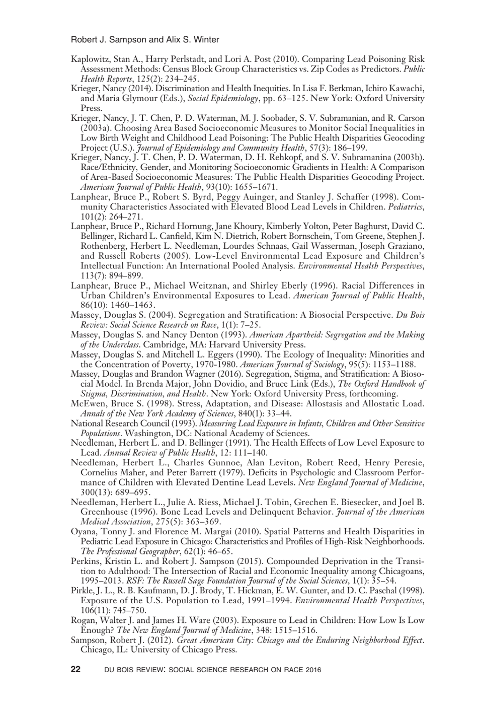 The Racial Ecology of Lead Poisoning: Toxic Inequality in Chicago Neighborhoods, 1995-2013 - Robert J. Sampson, Alix S. Winter, Page 22