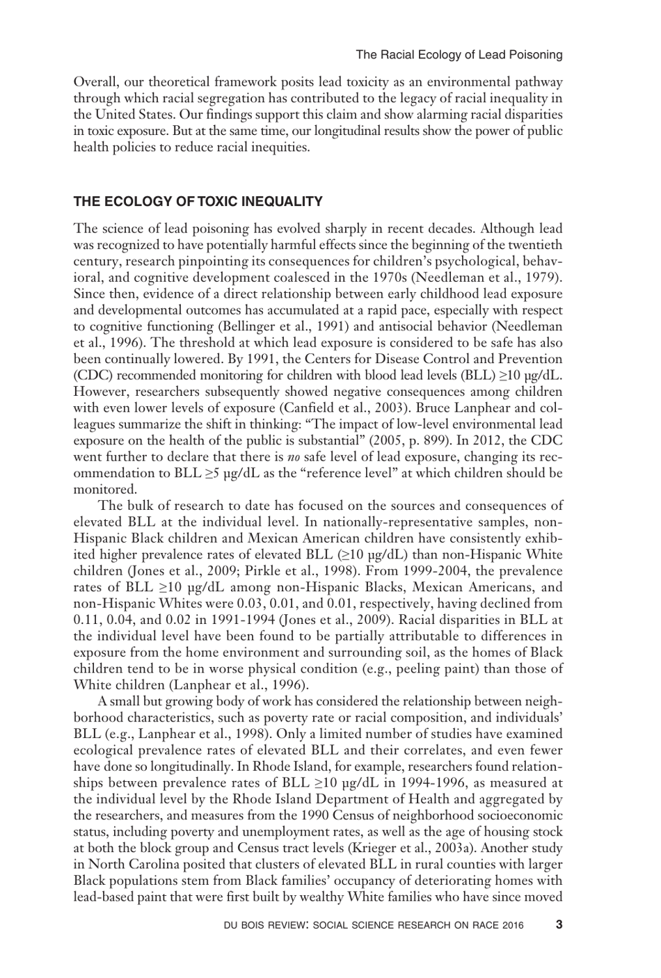 The Racial Ecology of Lead Poisoning: Toxic Inequality in Chicago Neighborhoods, 1995-2013 - Robert J. Sampson, Alix S. Winter, Page 3