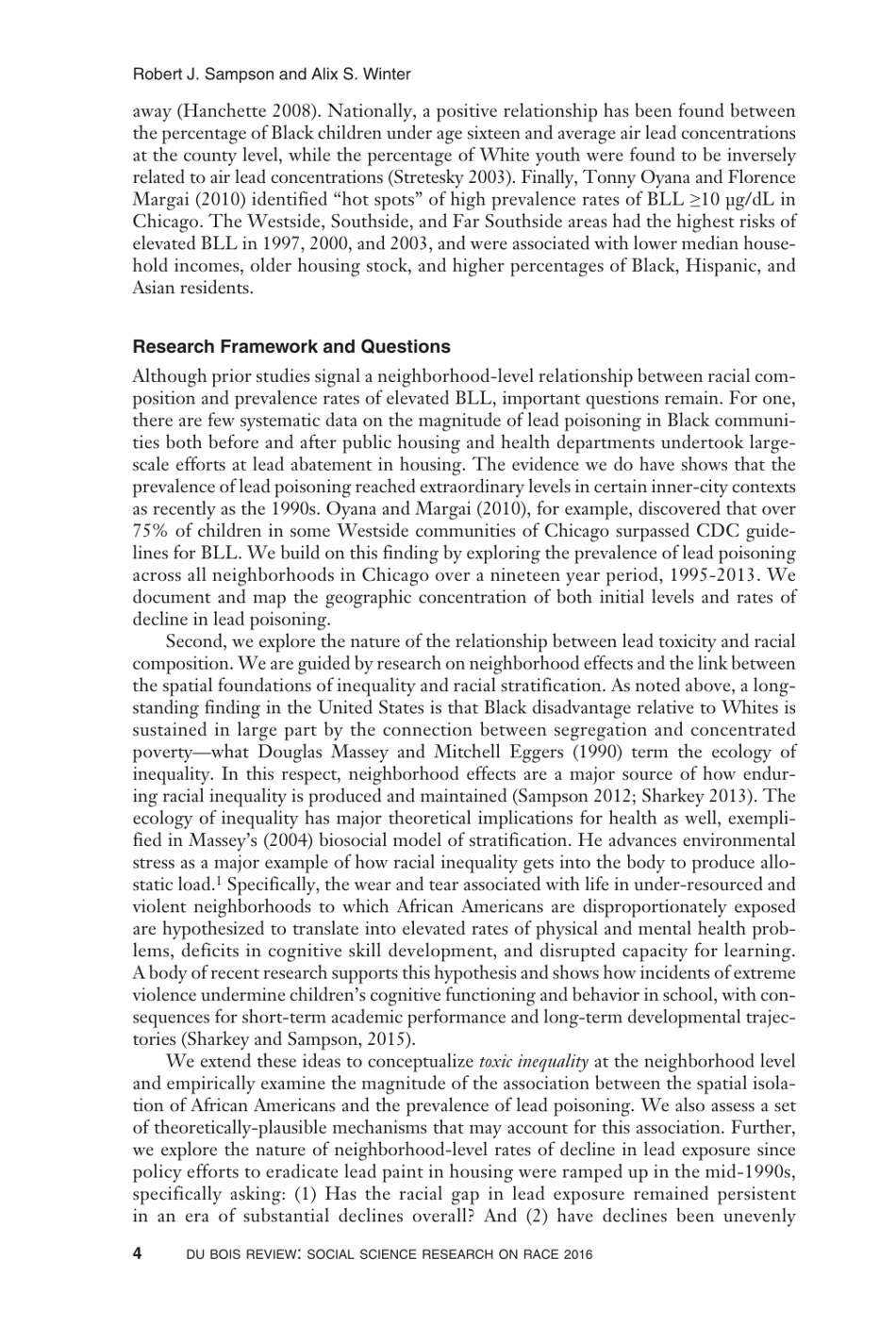 The Racial Ecology of Lead Poisoning: Toxic Inequality in Chicago Neighborhoods, 1995-2013 - Robert J. Sampson, Alix S. Winter, Page 4