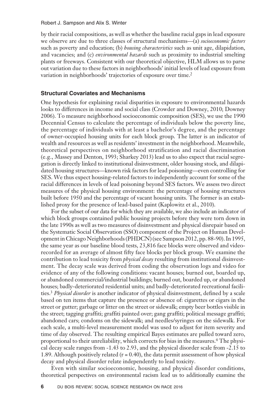 The Racial Ecology of Lead Poisoning: Toxic Inequality in Chicago Neighborhoods, 1995-2013 - Robert J. Sampson, Alix S. Winter, Page 6