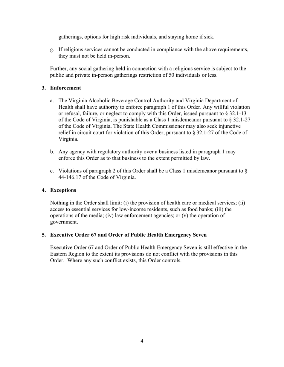Additional Restrictions on the Eastern Region Due to Novel Coronavirus (Covid-19 - Virginia, Page 4