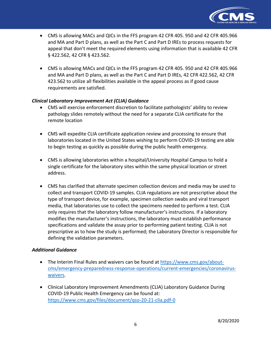 Laboratories: Cms Flexibilities to Fight Covid-19, Page 6