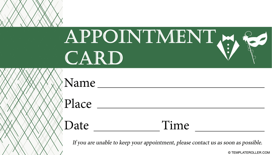 Appointment Card Template - Green Download Pdf