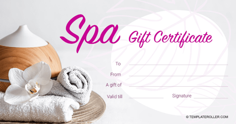 SPA Gift Certificate Template - Pink