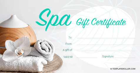 Document preview: SPA Gift Certificate Template - Blue