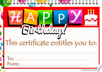 Document preview: Birthday Certificate Template - White