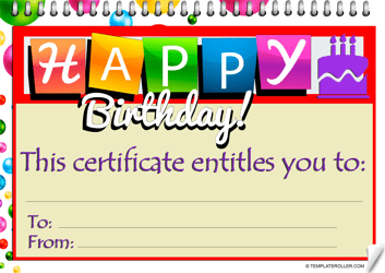 Document preview: Birthday Certificate Template - Beige
