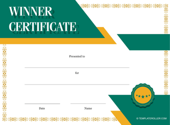 Document preview: Winner Certificate Template - Green